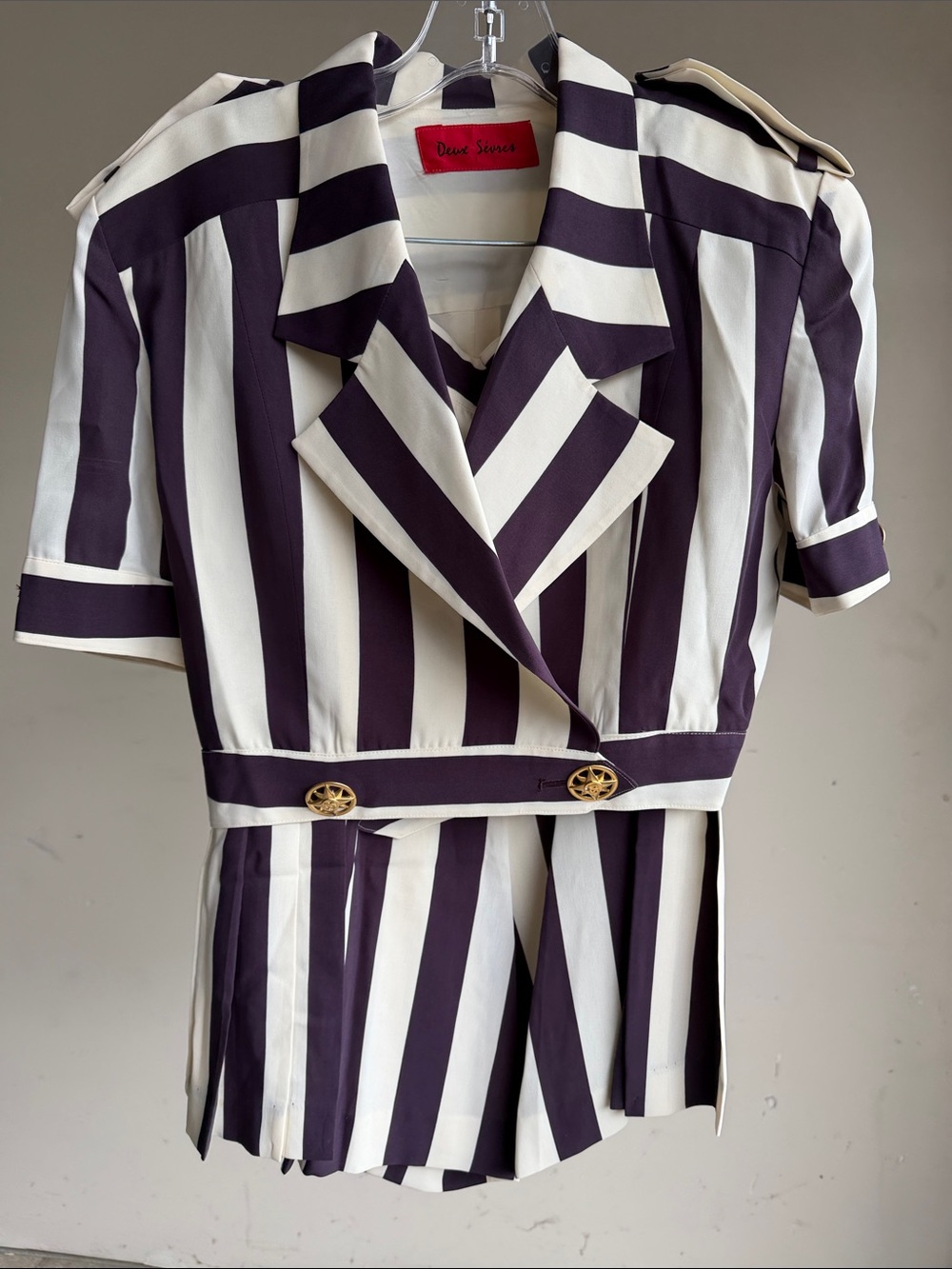 Vintage Powersuit 80’s, 90’s Bold Purple & White Striped Blazer Summer Set